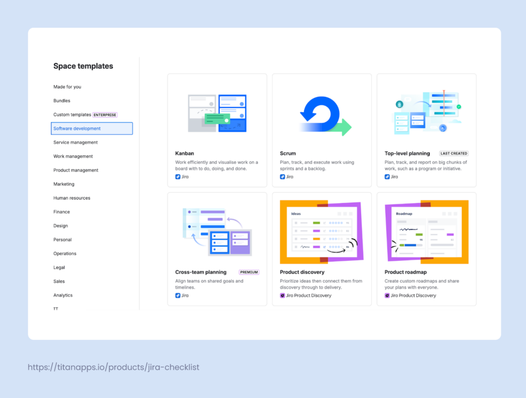 2. Jira project (space) templates