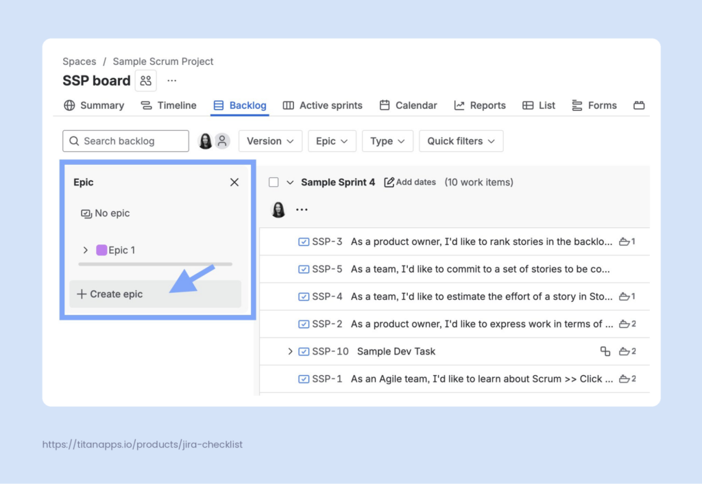 2 Create epic from Backlog panel