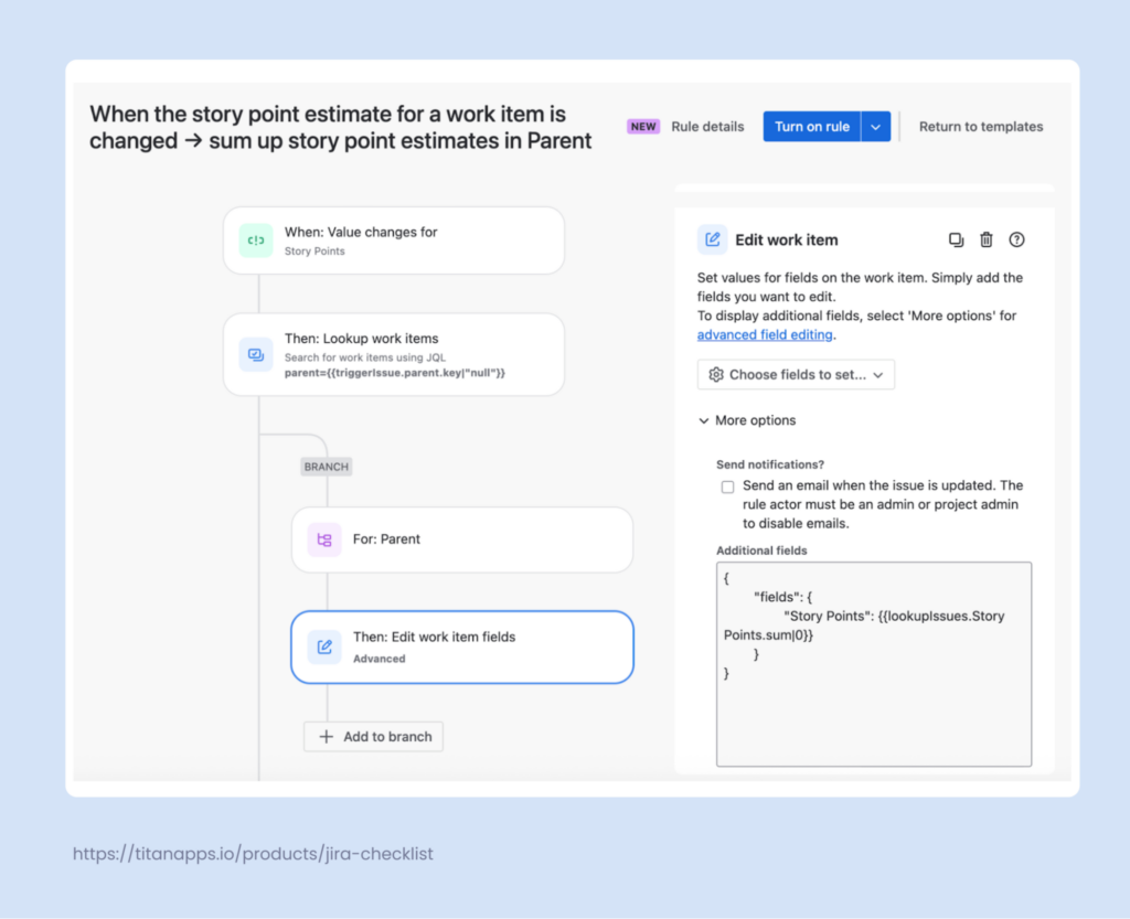 7 Story points roll-up automation rule