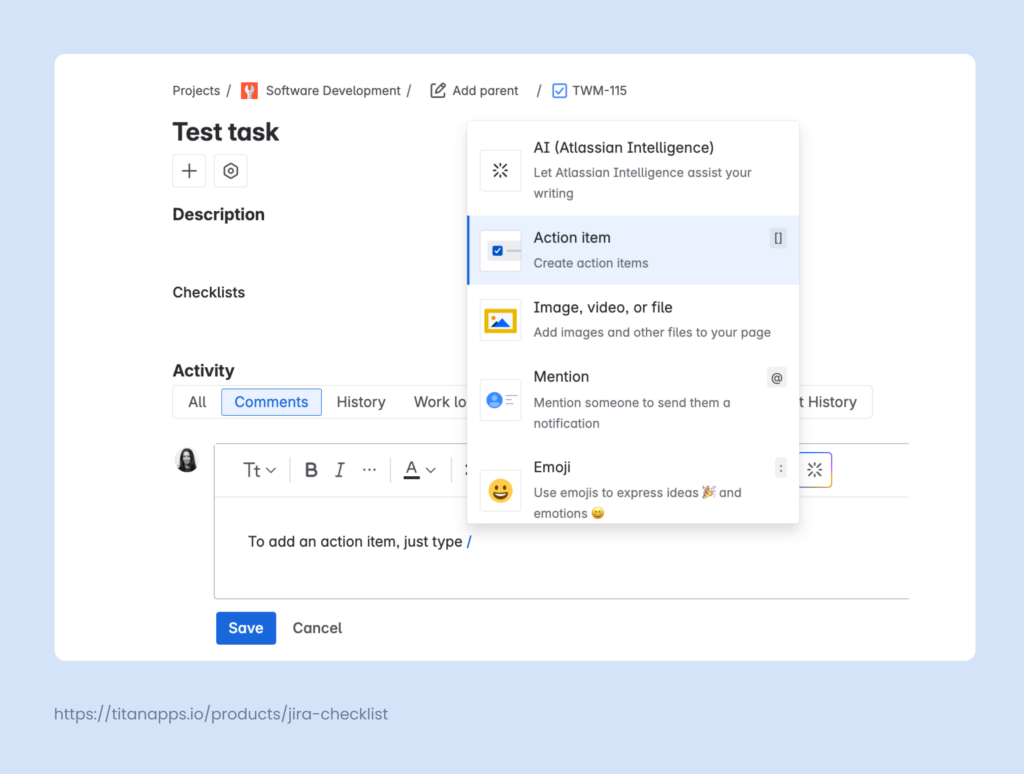How to Add a Checklist to the Jira Work Item Description?