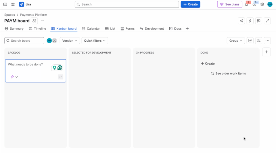 Removing the Backlog column from the Jira Kanban board, enabling backlog, and adding the Backlog view