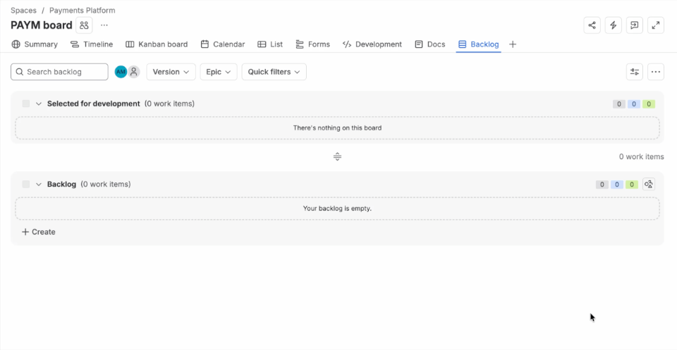 Adding work items to Kanban backlog