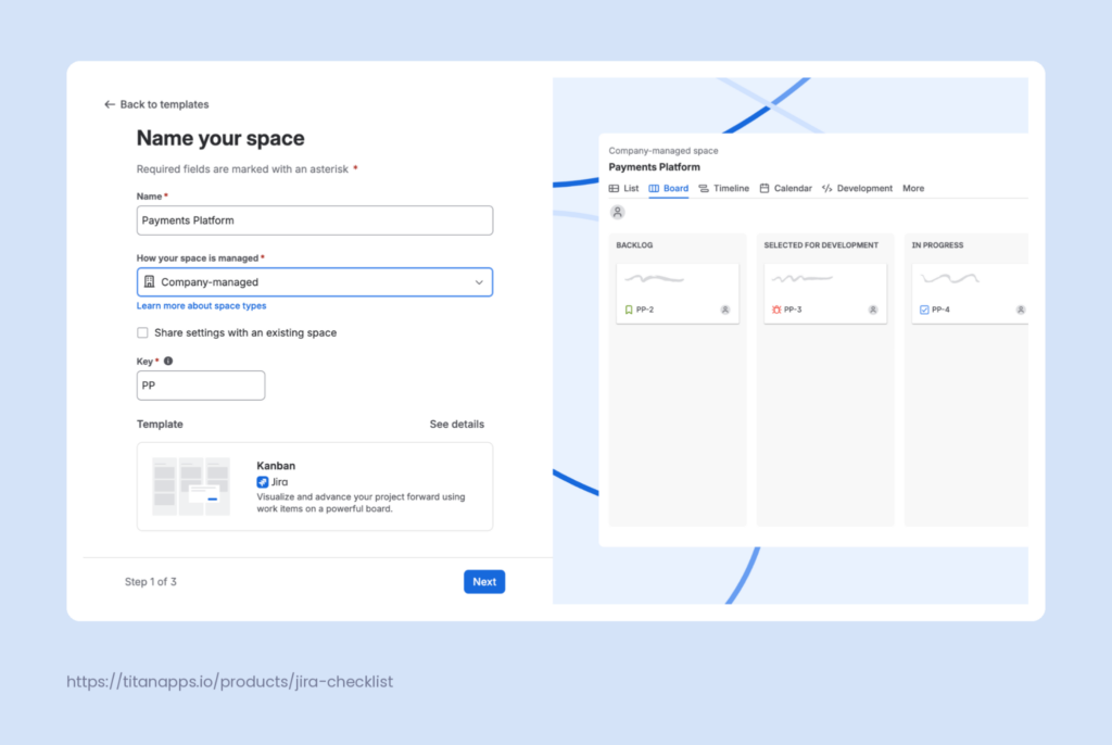 Naming a Jira space and choosing whether it will be company-managed or team-managed