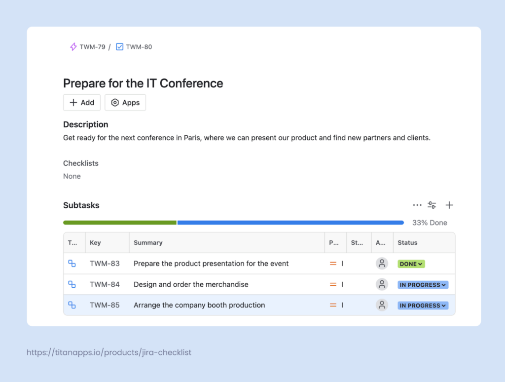 1. Examples of a Jira Subtask