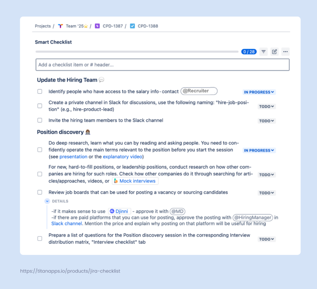 3. Examples of a Jira Checklist