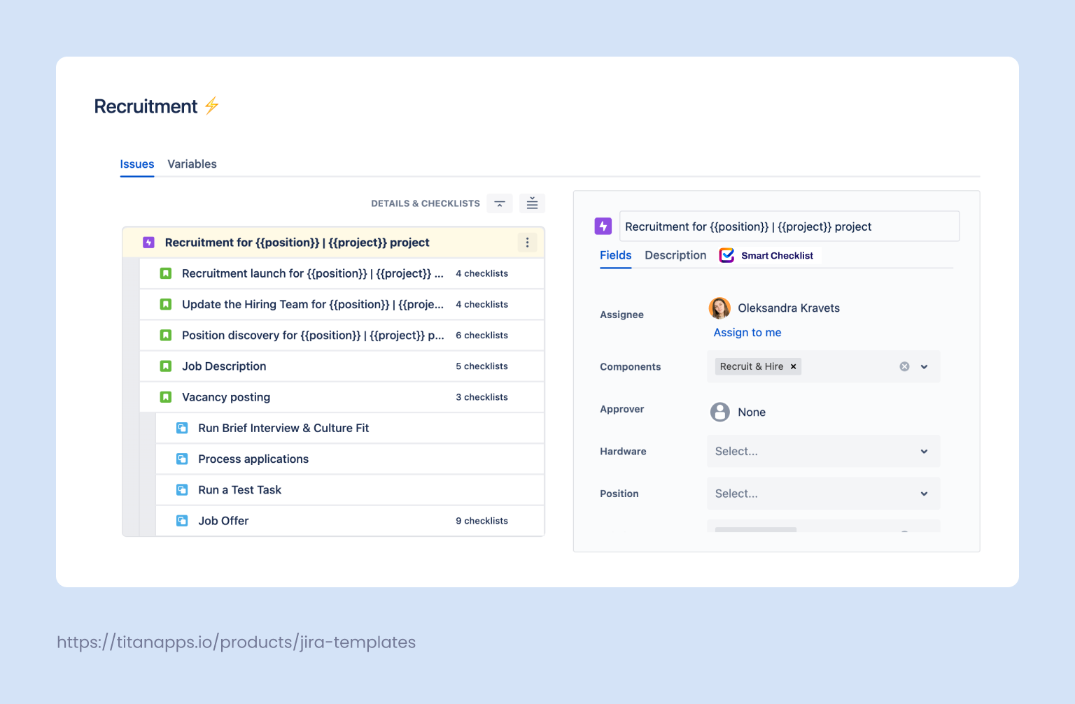 Atlassian Jira Recruitment issue template