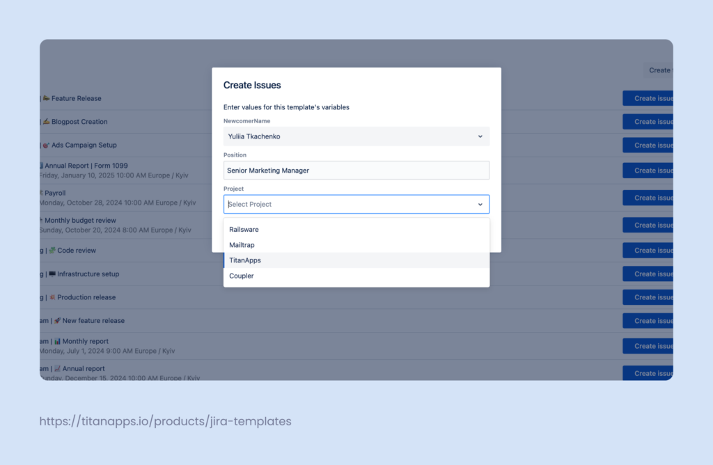 variables in issue templates for Atlassian Jira Cloud and Data Center 