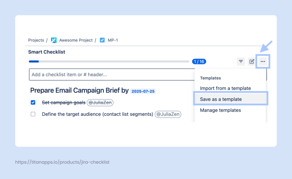 Save a checklist as a template for an email campaign