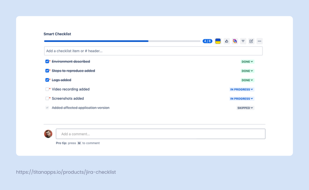 3. Jira set up guide - SmartChecklist for Jira - example