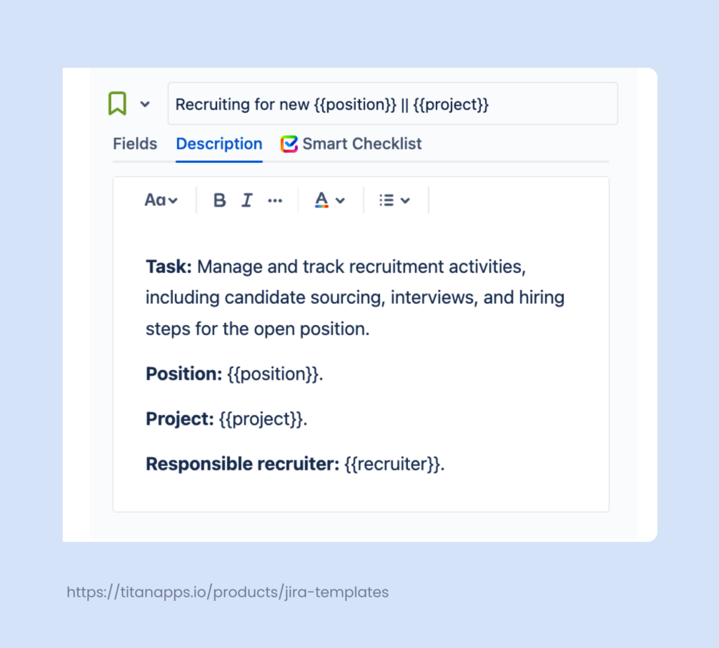 4. Jira Template for Recruitment task - Smart Templates