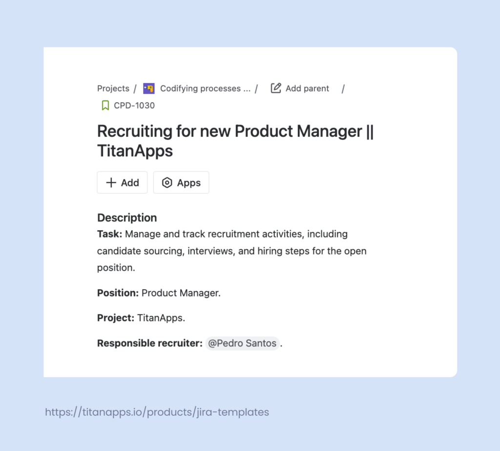 5. Jira Template for Recruitment task - Smart Templates