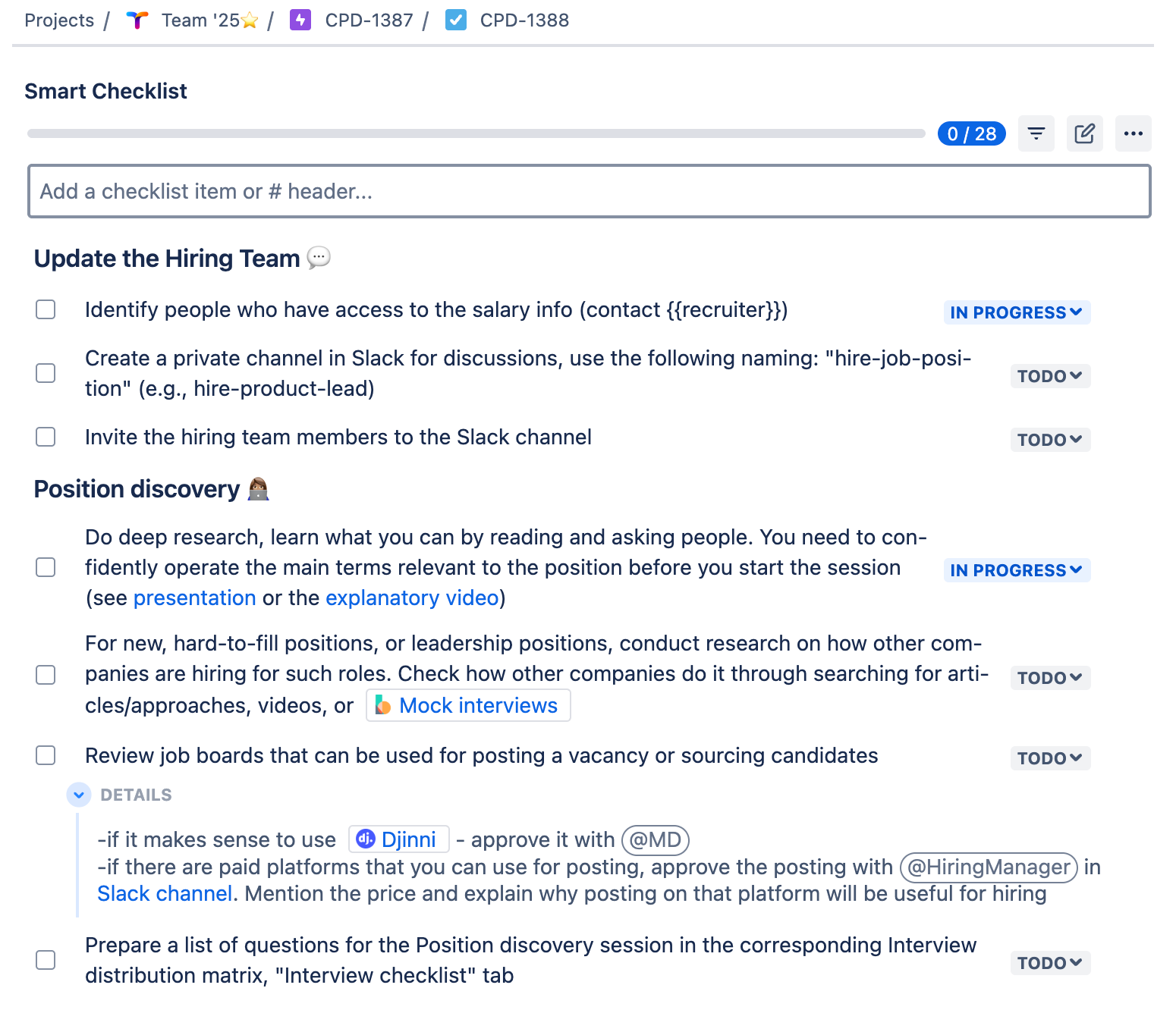 Jira Position opening template