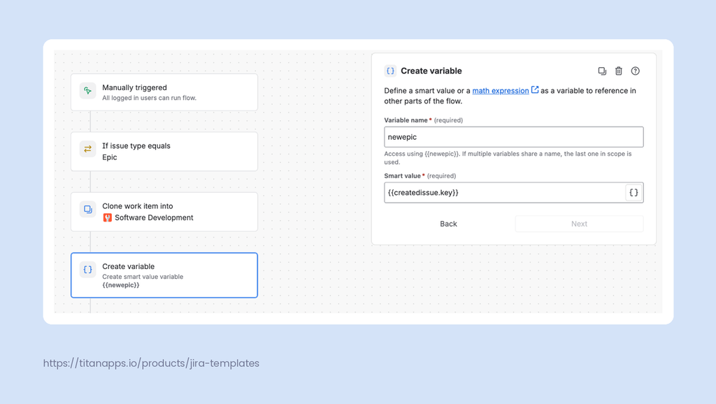 15 - Create variable step that stores the new epic key