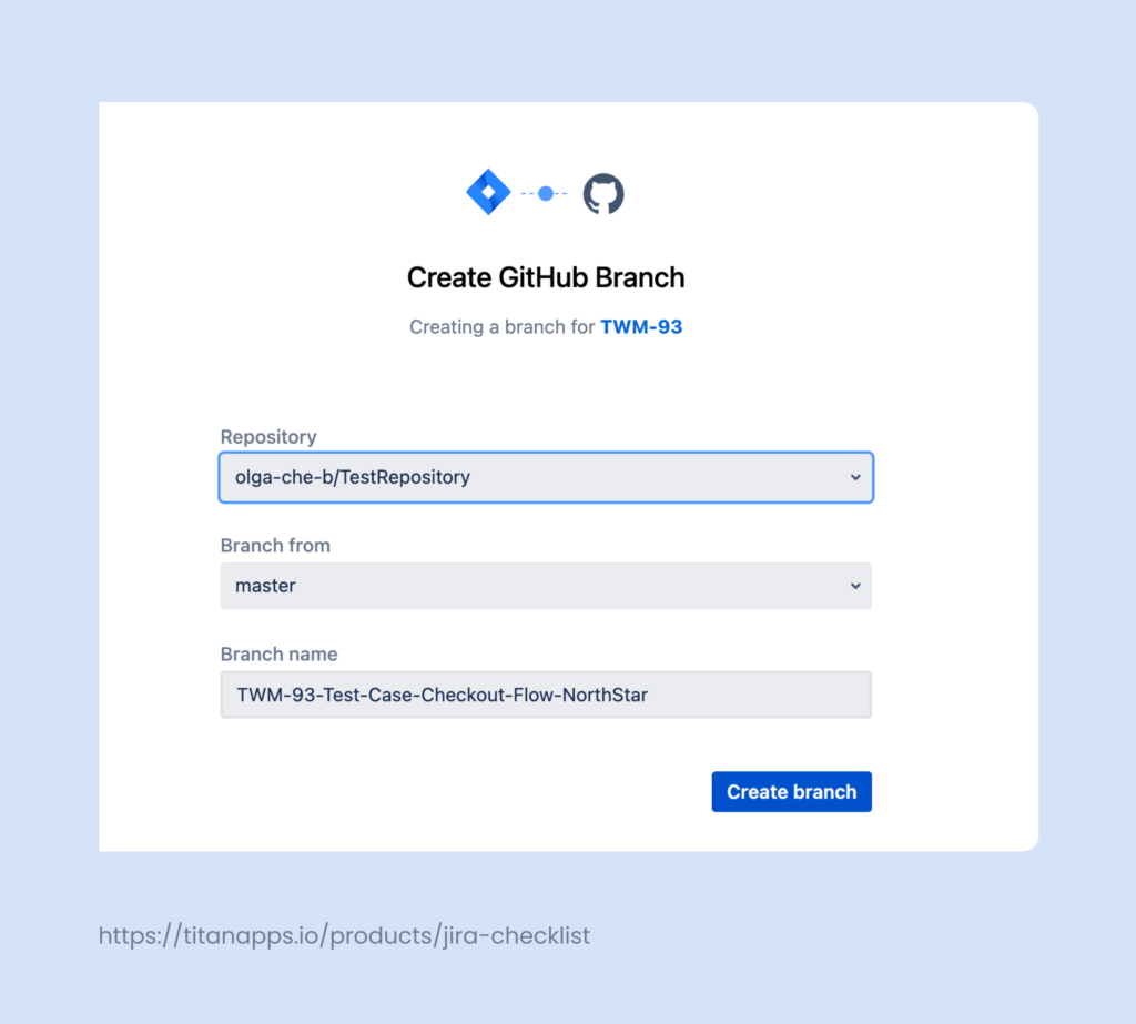 Git and Jira integration - Create a Branch