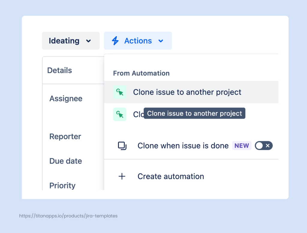 4 - Running the clone flow from the Actions menu of a work item