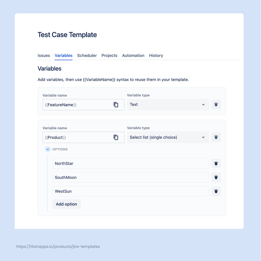 8 - Smart Templates Variables tab with text and select list variables