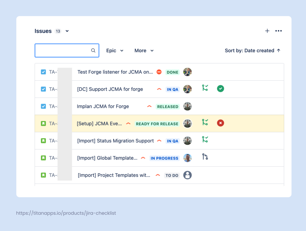 View Git statuses in Jira Release Hub
