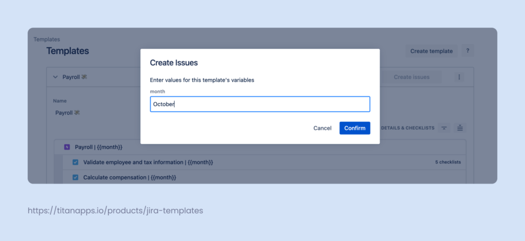 3. Jira Payroll template - using variables