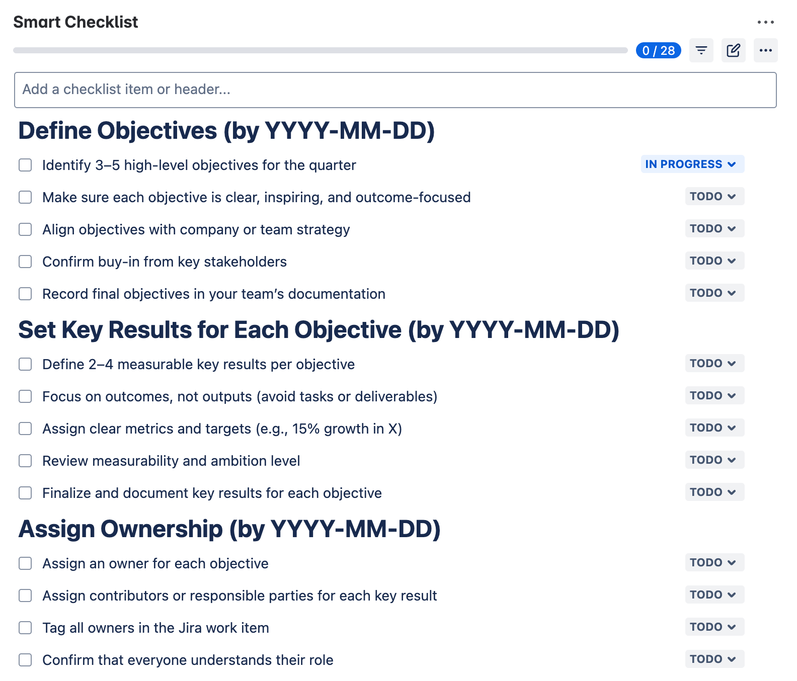 Jira OKRs template