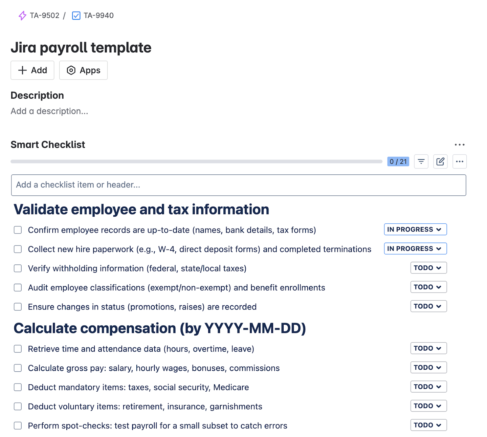 Jira Payroll template