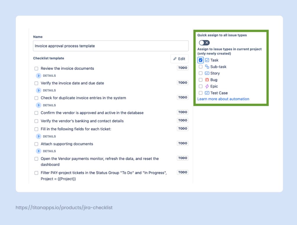 Invoice Approval template in Jira