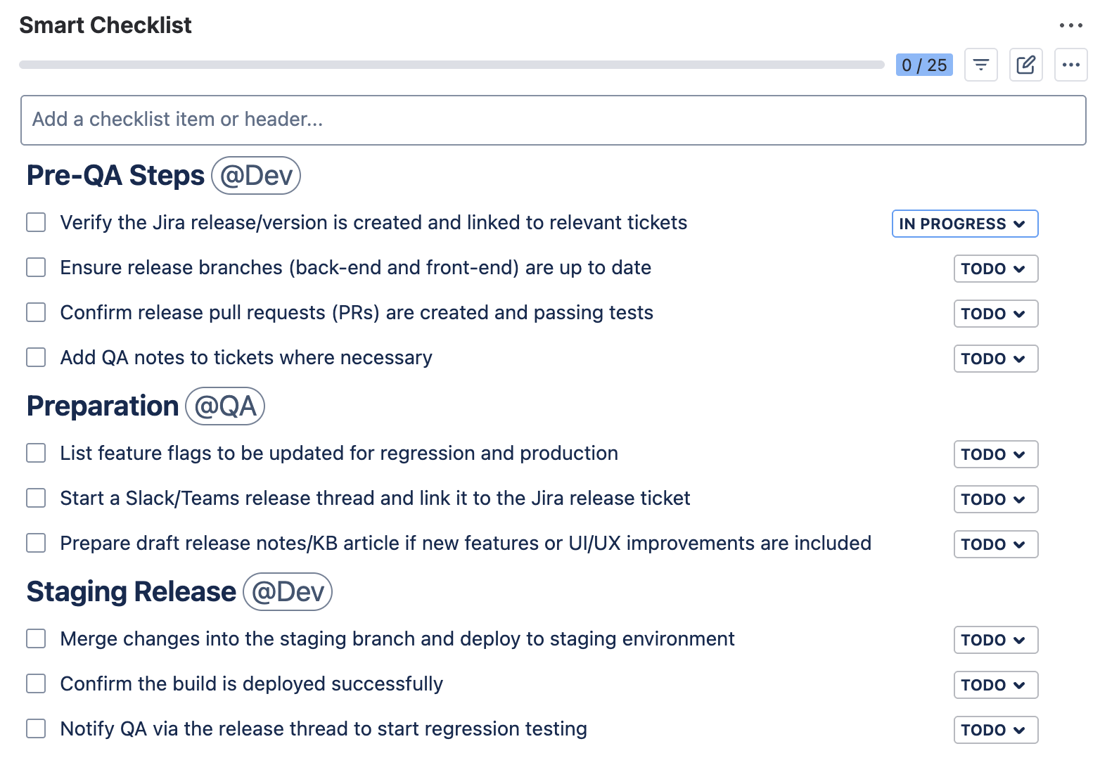 Jira Release Readiness Checklist 2
