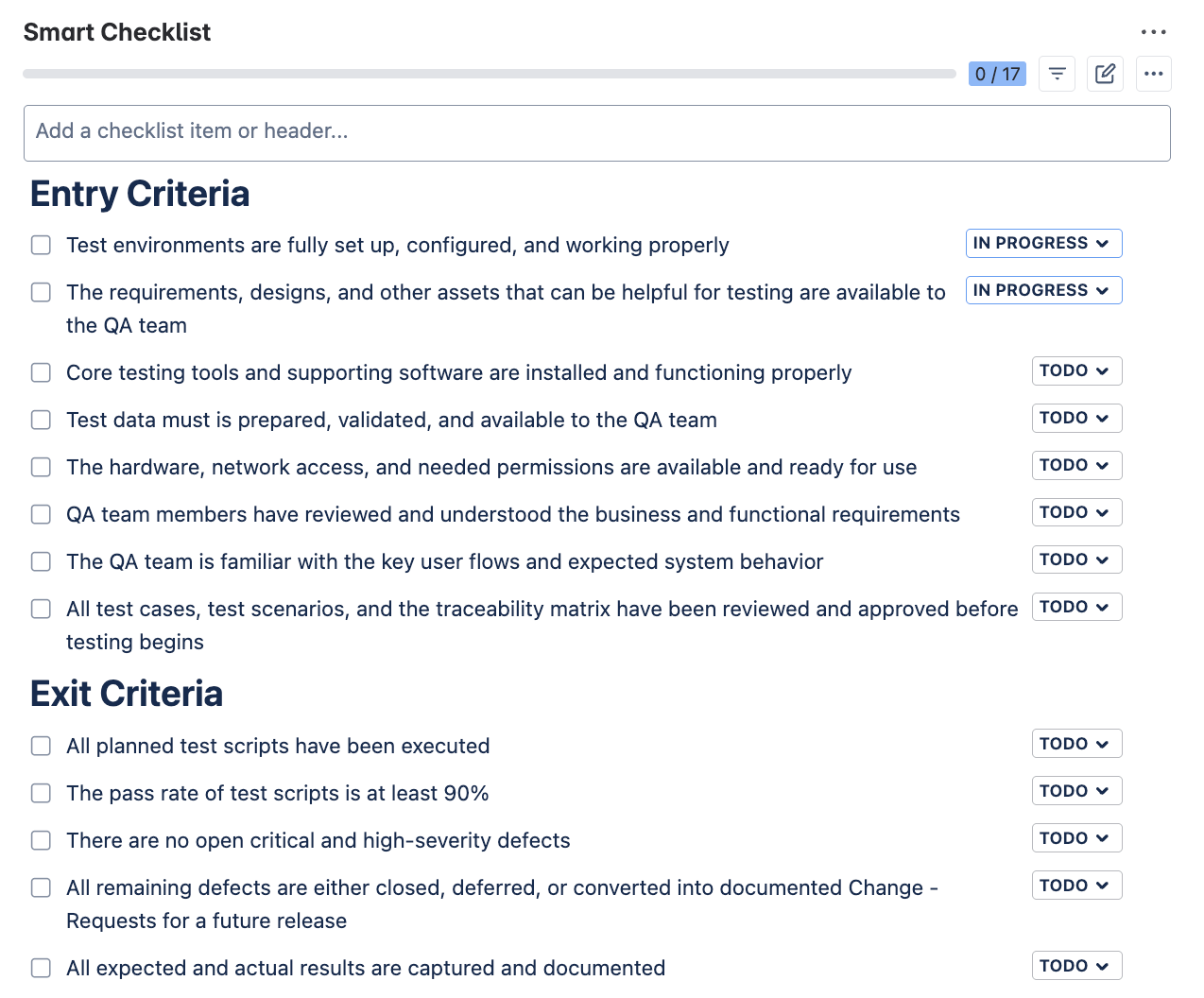 Test Plan template - entry and exit criteria