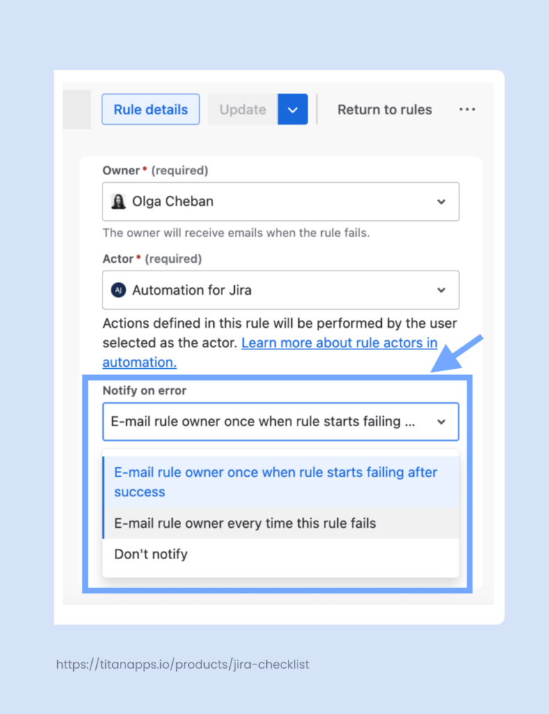 Set up alerts for failed rules in Jira