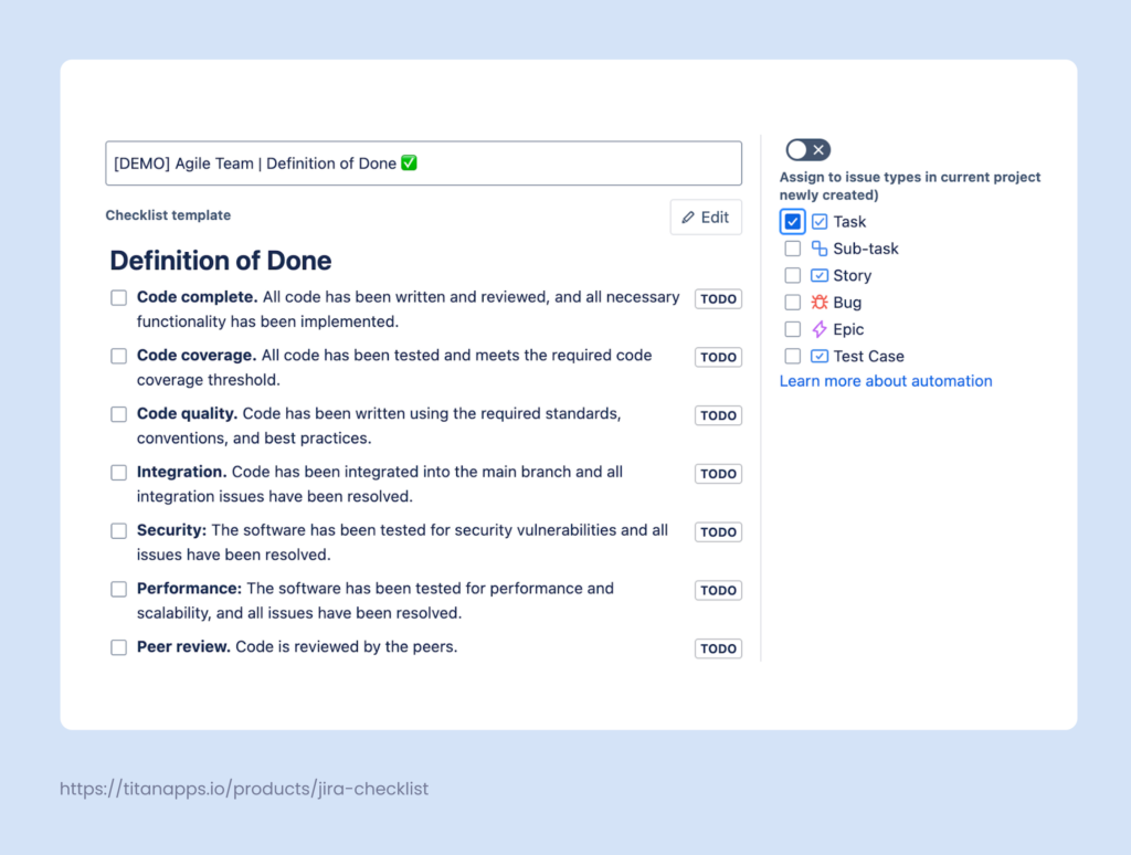Jira Automation with the Definition of Done Checklist