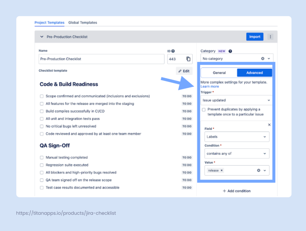 How to Automatically Add a Pre-production Checklist Template to Work Items