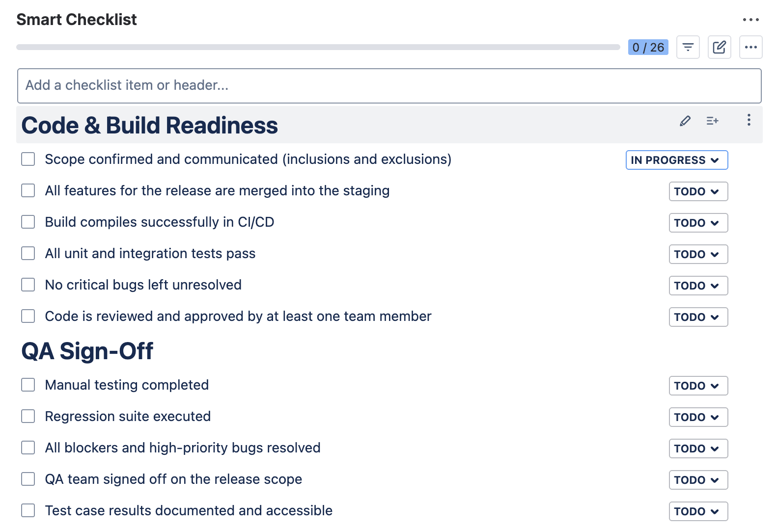 Pre-production readiness checklist template