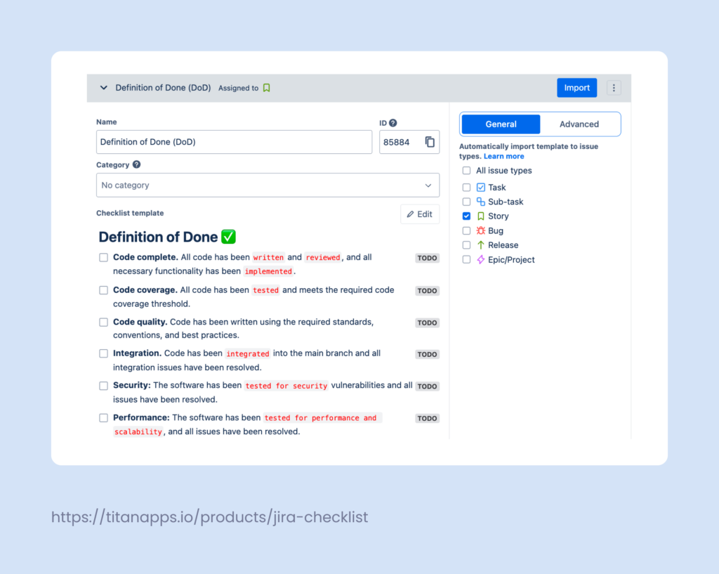 definition of done checklist template in Jira with Smart Checklist 