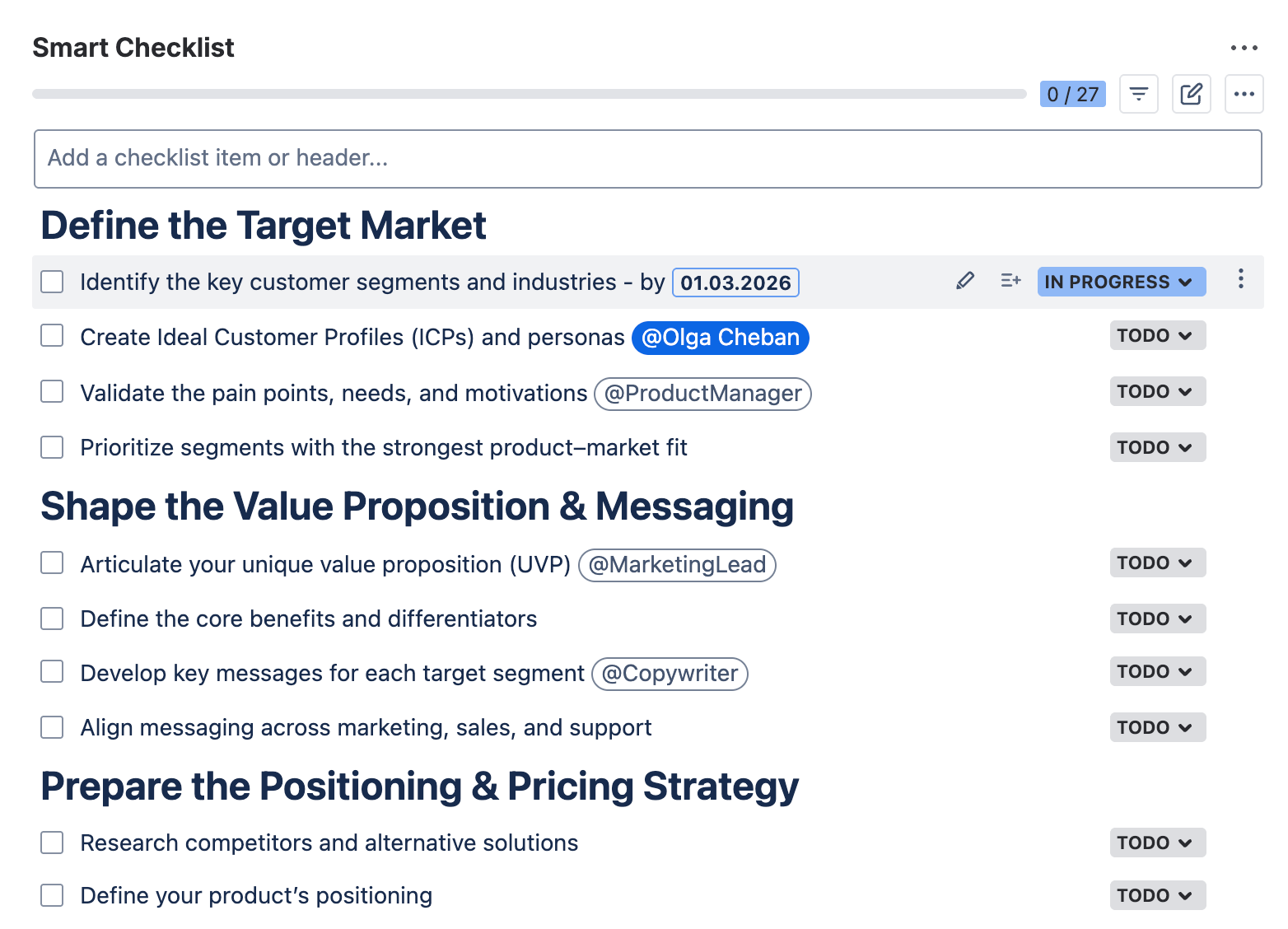 GTM template for Jira