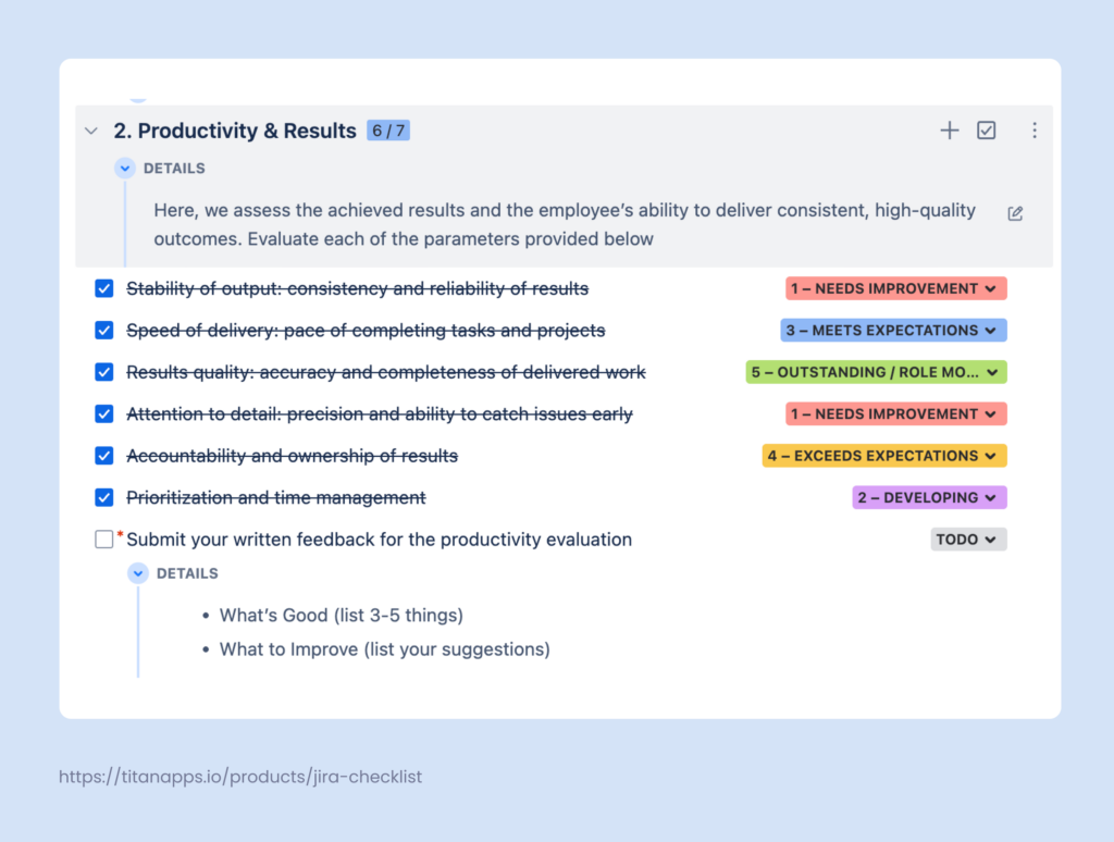 Employee evaluation checklist example