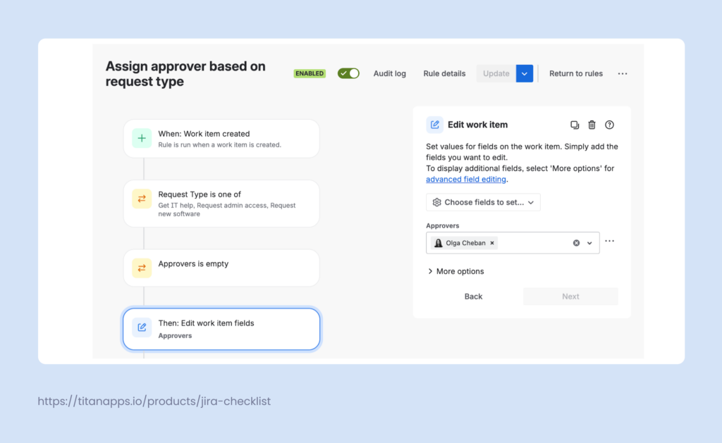 Jira Service Management automation - rule example