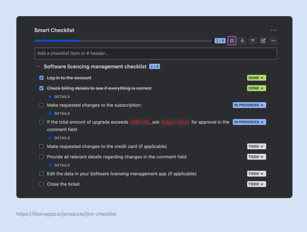 4. Jira Dark Mode With Smart Checklist