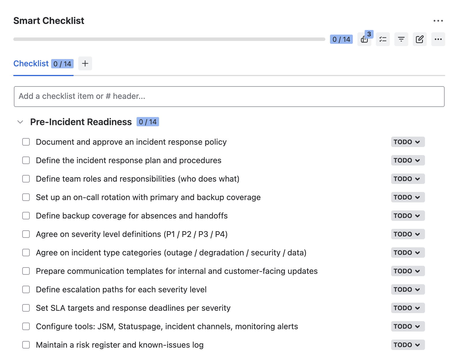 Incident management template 2 - Pre-incident checklist template