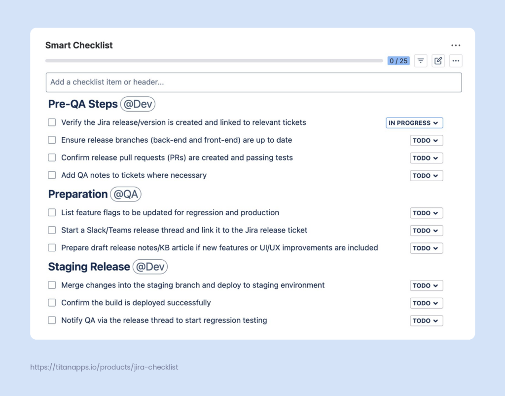 Release Readiness checklist template - Smart checklists