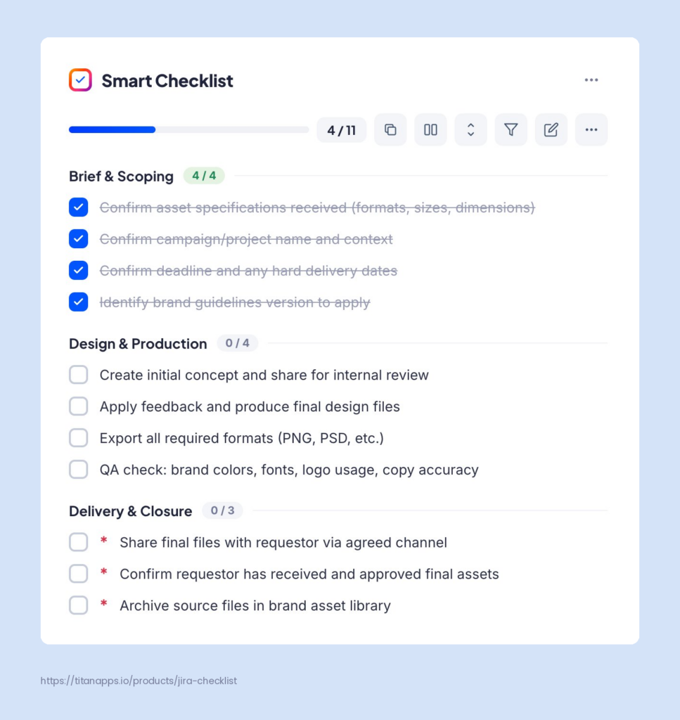 smart checklist example for campaign request - JSM ticket
