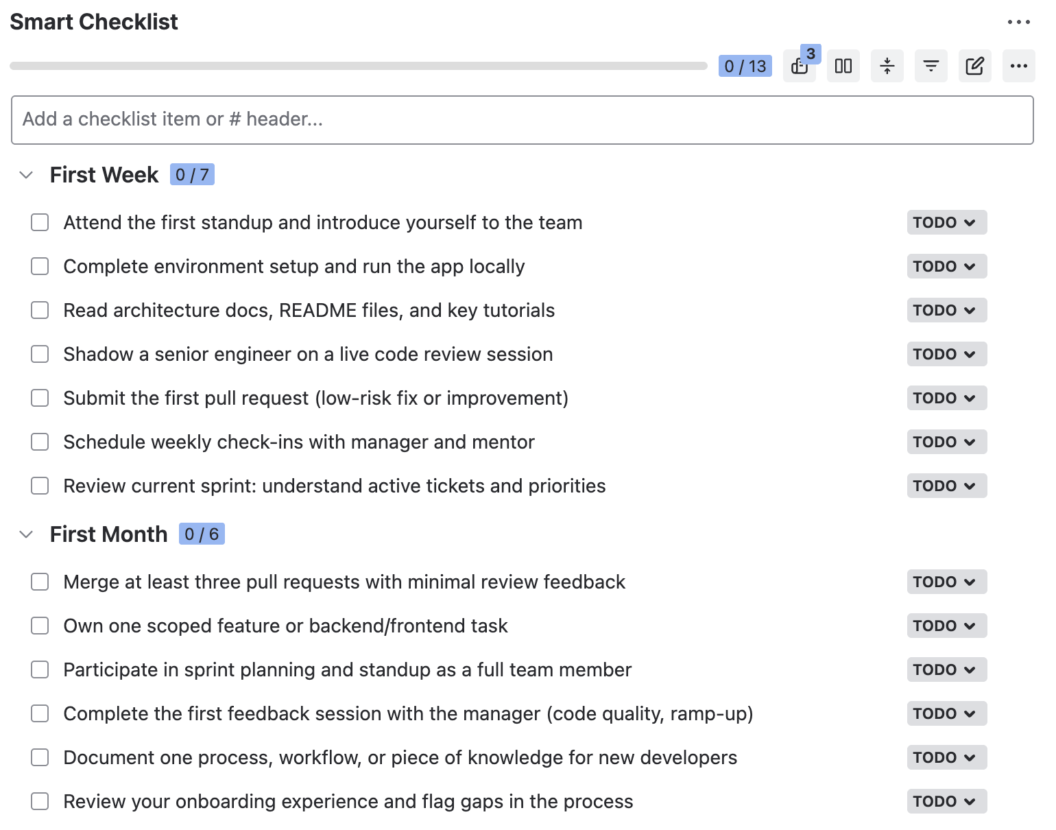 3. Software Developer Onboarding checklist - First Week and First Month