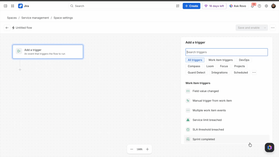 A GIF showcasing an automation flow configuration: Forms submitted trigger and IF - ELSE blocks to match who the work item is assigned to based on the Where did the bug occur field label in the Report a software bug form