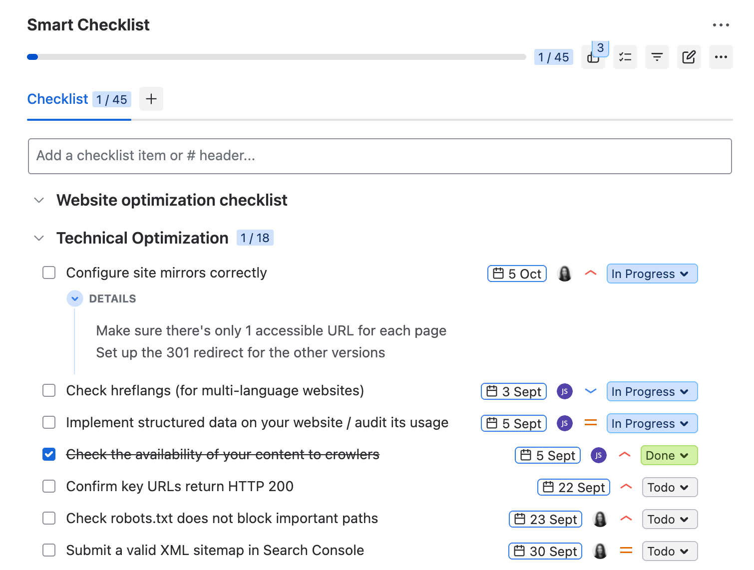 website optimization checklist - Smart Checklist template