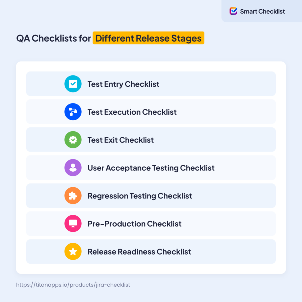 2 - QA checklists for different release stages