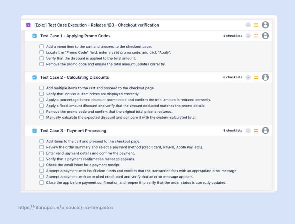 4 - Regression testing template in Jira