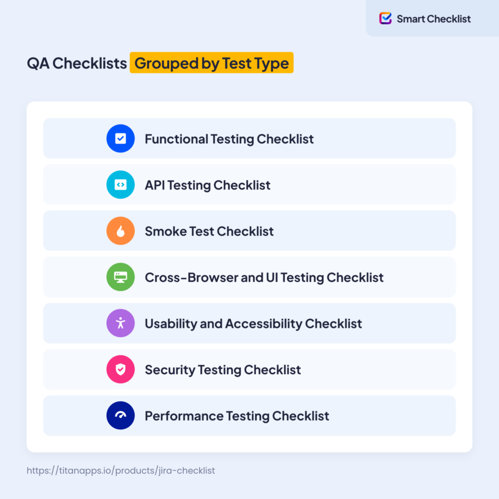 7 - QA checklists grouped by test type