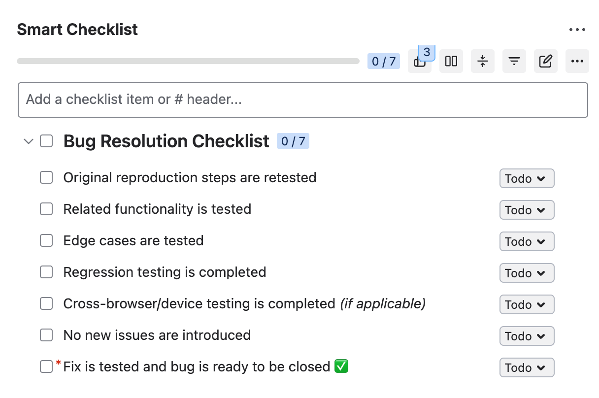 Bug Resolution Checklist template - Smart Checklist