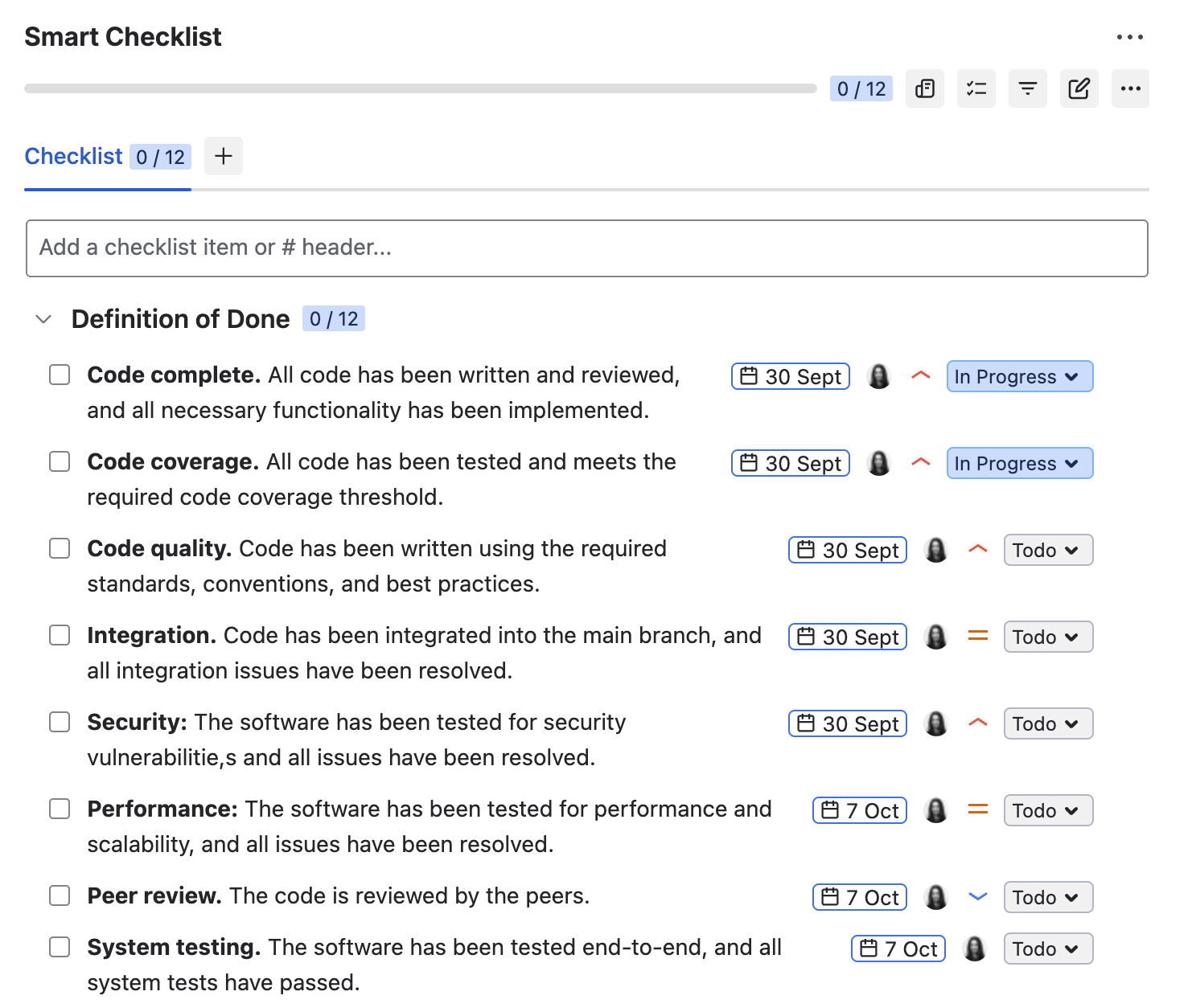 Smart Checklist - the DoD template