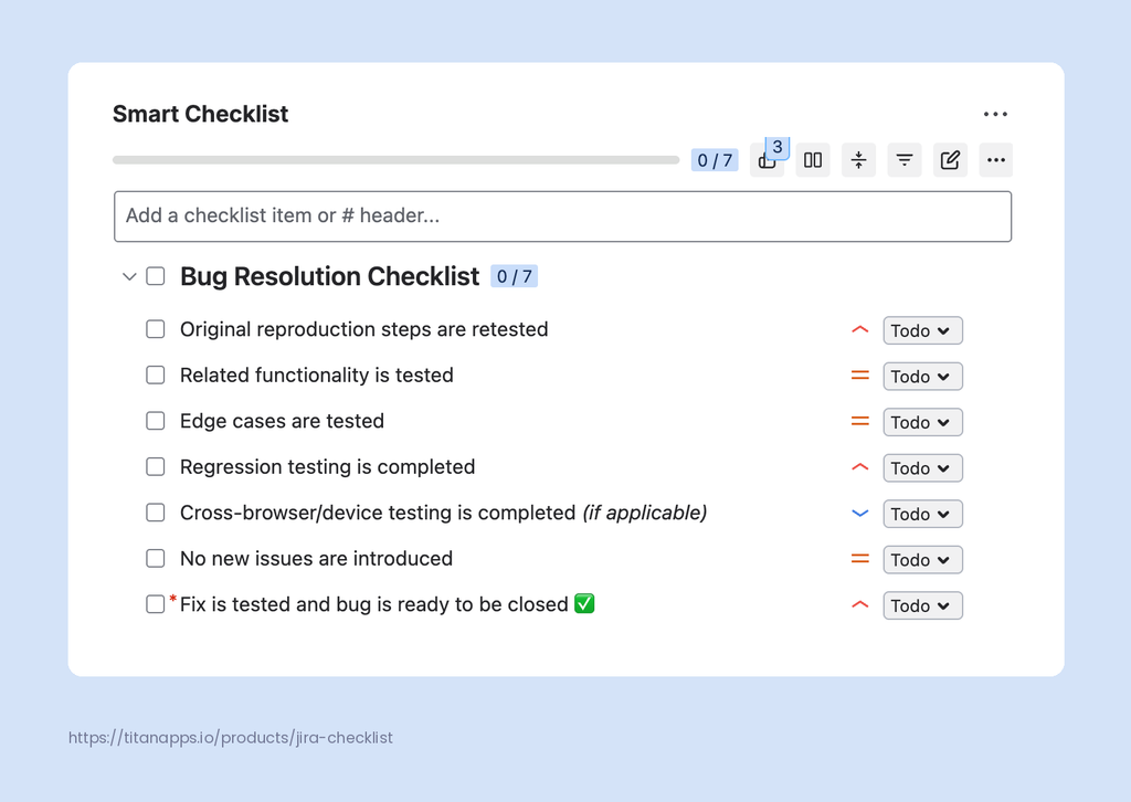 [3] - [Bug Resolution Checklist Template in Smart Checklist for Jira]