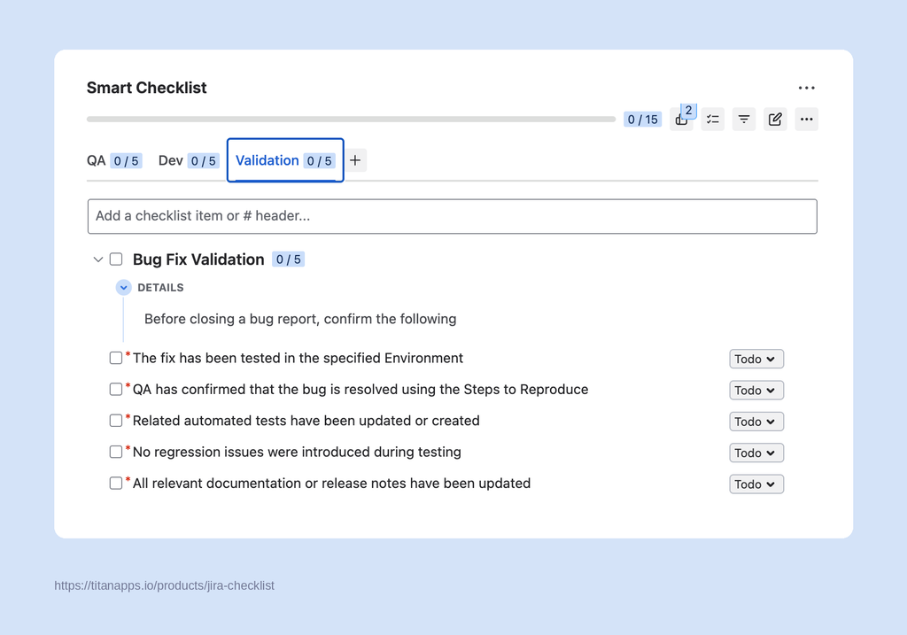 [6] - [Bug Fix Validation Checklist Before Closing a Bug]