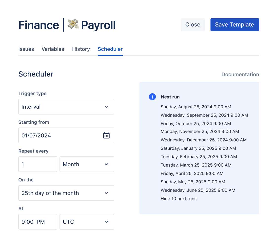 Schedule issue creation